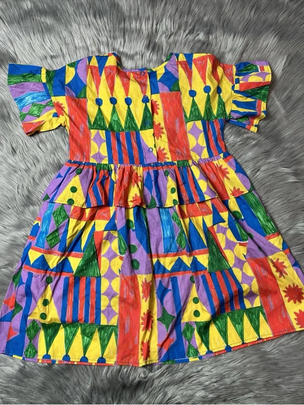 Gorman Playground Girls Organic Cotton Colorful Shape Ruffle Dress 6-7